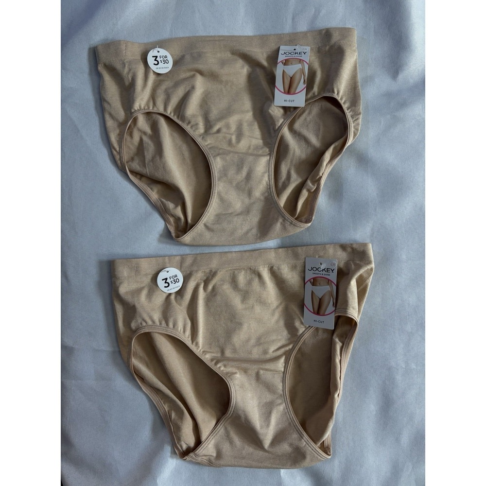 NEW Jockey Smooth and Shine Seamfree Heathered Hi Cut Panty 2 Pair Women Medium